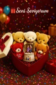 Seni Seviyorum Hediye Kutusu Sevgiliye Özel Romantik Kalpli Kutuda Ayıcık ve Kar Küresi Hediye Seti - 1