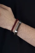 Gümüş Pazarım Bordo Renkli Ceyt Taşı Bordo Geçişli Örgü Model Erkek Deri ve Doğal Taş Bileklik Kombini Bileklik thumbnail 2