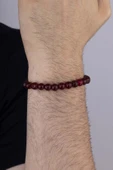 Gümüş Pazarım Bordo Renkli Yuvarlak Kesim Ceyt Taşı Erkek Bileklik thumbnail 3