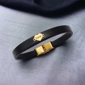 14 Ayar Altın Plakalı İsme Özel Kalp Figürlü Doğal Siyah Derili Hediye Bileklik-542 thumbnail 1