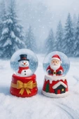 Yeni Yılın En Güzel Hediyesi Yılbaşı 2 Adet Led Işıklı 6,5 cm Noel Baba Kardan Adam Kar Küresi Seti - 5