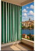 CEYLAN Home Balkon Perdesi Brandası Kuş Gözü Seçenekli Yeşil Çizgili - 1