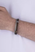 Gümüş Pazarım Çift Renk Örgü Model Gri Geçişli Erkek Deri Bileklik thumbnail 2