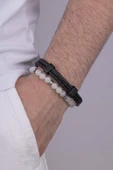 Gümüş Pazarım Tibet Akik Taşı Bileklik Çİft Sıra Örgü Model Deri Erkek Bileklik Kombini thumbnail 1