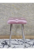 Kare Krom Kaplama Konik Ayaklı Tabure - Oturak - Bar Taburesi - Ayaklı Tabure Pembe Renk 48 x 33 Boyut/Ebat thumbnail 3