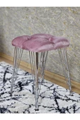 Kare Krom Kaplama Telli Ayaklı Tabure - Oturak - Bar Taburesi - Ayaklı Tabure Pembe Renk 48 x 33 Boyut/Ebat - 4