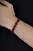 Gümüş Pazarım Bordo Renkli Yuvarlak Kesim Ceyt Taşı Erkek Bileklik thumbnail 2