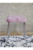 Kare Krom Kaplama Telli Ayaklı Tabure - Oturak - Bar Taburesi - Ayaklı Tabure Pembe Renk 48 x 33 Boyut/Ebat - 3