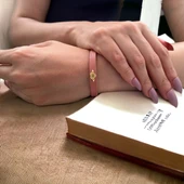 14 Ayar Altın Plakalı Harfe Özel Açık Pembe Derili Kalp Motifli Hediye Bileklik-545 thumbnail 2