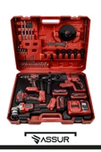 Assur 21V Darbeli Kömürsüz 4'lü Set Kırıcı Delici Hilti - Matkap Vidalama - Taşlama - Somun Sıkma Sökme - 2