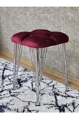 Kare Krom Kaplama Telli Ayaklı Tabure - Oturak - Bar Taburesi - Ayaklı Tabure Bordo Renk 48 x 33 Boyut/Ebat - 4