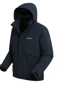 Erkek Lacivert Su Ve Rüzgar Geçirmez Çıkartılabilir Kapüşonlu Softshell Mont&Kaban - 2