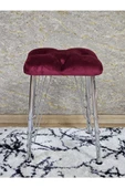 Kare Krom Kaplama Telli Ayaklı Tabure - Oturak - Bar Taburesi - Ayaklı Tabure Bordo Renk 48 x 33 Boyut/Ebat - 3