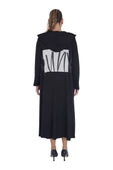Kadın Büyük Beden Siyah Fermuarlı Uzun Kaftan Elbise - 3
