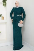 Puantiye Desenli Hayal Tesettür Abiye Zümrüt thumbnail 1