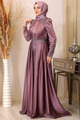 Karaca Önü Drapeli Aplikli Tesettür Abiye Gül Kurusu thumbnail 3