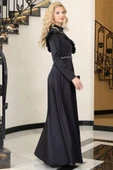 Ada Saten Taşlı Tesettür Abiye Siyah - 3