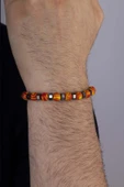 Gümüş Pazarım Sarı Kırmızı Tibet Akik Doğal Taş Erkek Bileklik thumbnail 2