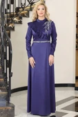 Ada Saten Taşlı Tesettür Abiye Lacivert thumbnail 1
