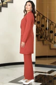 Parla Uzun Ceket Pantolon İkili Tesettür Takım Kiremit thumbnail 3