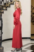 Lara Kemerli Saten Tesettür Abiye Kırmızı thumbnail 3