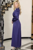 Lara Kemerli Saten Tesettür Abiye Lacivert thumbnail 4