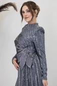 Bergüzar Tesettür Abiye Gri thumbnail 4