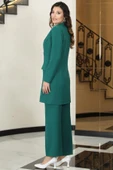 Parla Uzun Ceket Pantolon İkili Tesettür Takım Zümrüt thumbnail 3