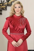 Ada Saten Taşlı Tesettür Abiye Bordo thumbnail 2
