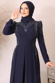 Güneş Boncuk İşlemeli Tesettür Tulum Lacivert thumbnail 2