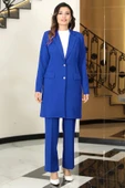Parla Uzun Ceket Pantolon İkili Tesettür Takım Saks thumbnail 1