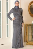 Zühre Tesettür Abiye Antrasit thumbnail 1