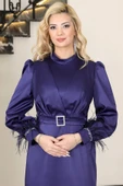 Lara Kemerli Saten Tesettür Abiye Lacivert thumbnail 2