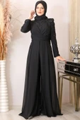Güneş Boncuk İşlemeli Tesettür Tulum Siyah thumbnail 4
