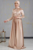 Karaca Önü Drapeli Aplikli Tesettür Abiye Gold thumbnail 1