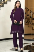 Umay Şifon Tunik Pantolon İkili Tesettür Takım Mürdüm thumbnail 1
