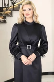 Lara Kemerli Saten Tesettür Abiye Siyah - 2
