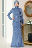 Zühre Tesettür Abiye İndigo thumbnail 1
