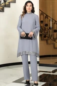 Umay Şifon Tunik Pantolon İkili Tesettür Takım Gri thumbnail 1