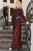 Açelya Sarkaçlı Taşlı Tesettür Abiye Bordo thumbnail 1