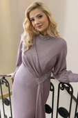 Açelya Sarkaçlı Taşlı Tesettür Abiye Lavanta thumbnail 5