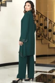 Umay Şifon Tunik Pantolon İkili Tesettür Takım Zümrüt thumbnail 3