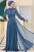 Kübra Tesettür Abiye İndigo thumbnail 1