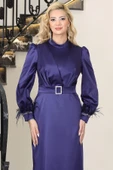 Lara Kemerli Saten Tesettür Abiye Lacivert thumbnail 3