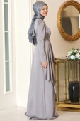 Roza Tesettür Abiye Gri thumbnail 3
