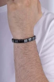 Gümüş Pazarım Dikdörtgen Kesim Hematit Taşlı Doğal Taş Erkek Bileklik thumbnail 3