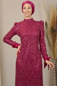Kollari Fiyonklu Pul Payetli Sultan Tesettür Abiye Fuşya thumbnail 2