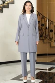 Parla Uzun Ceket Pantolon İkili Tesettür Takım Gri thumbnail 1