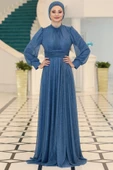 Kübra Tesettür Abiye İndigo thumbnail 5