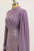 Kolları Pelerinli Ezgi Tesettür Abiye Lila thumbnail 3